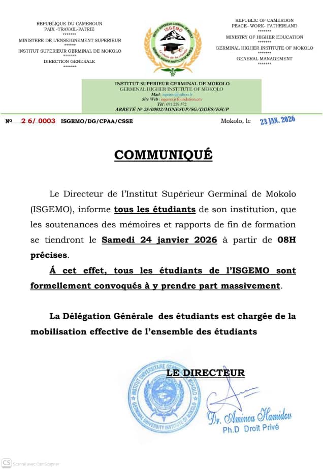 SOUTENANCE À ISGEMO SAMEDI 24 JANVIER 2026